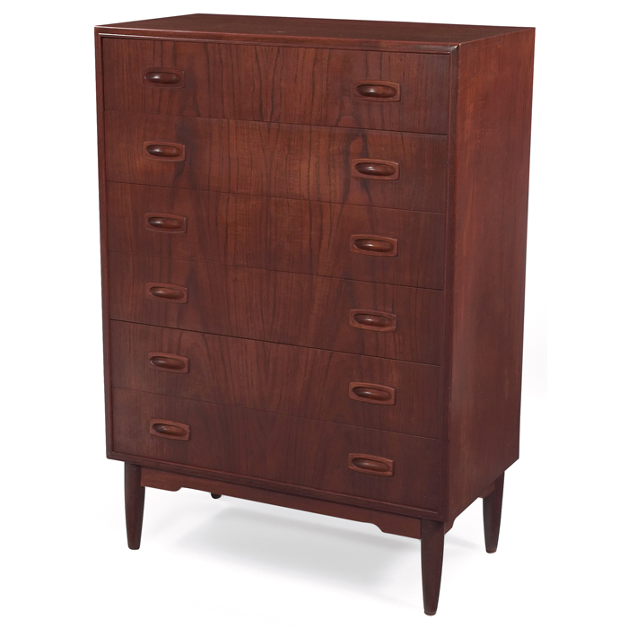 Appraisal: Danish dresser s teak six drawers with cutout pulls tapered