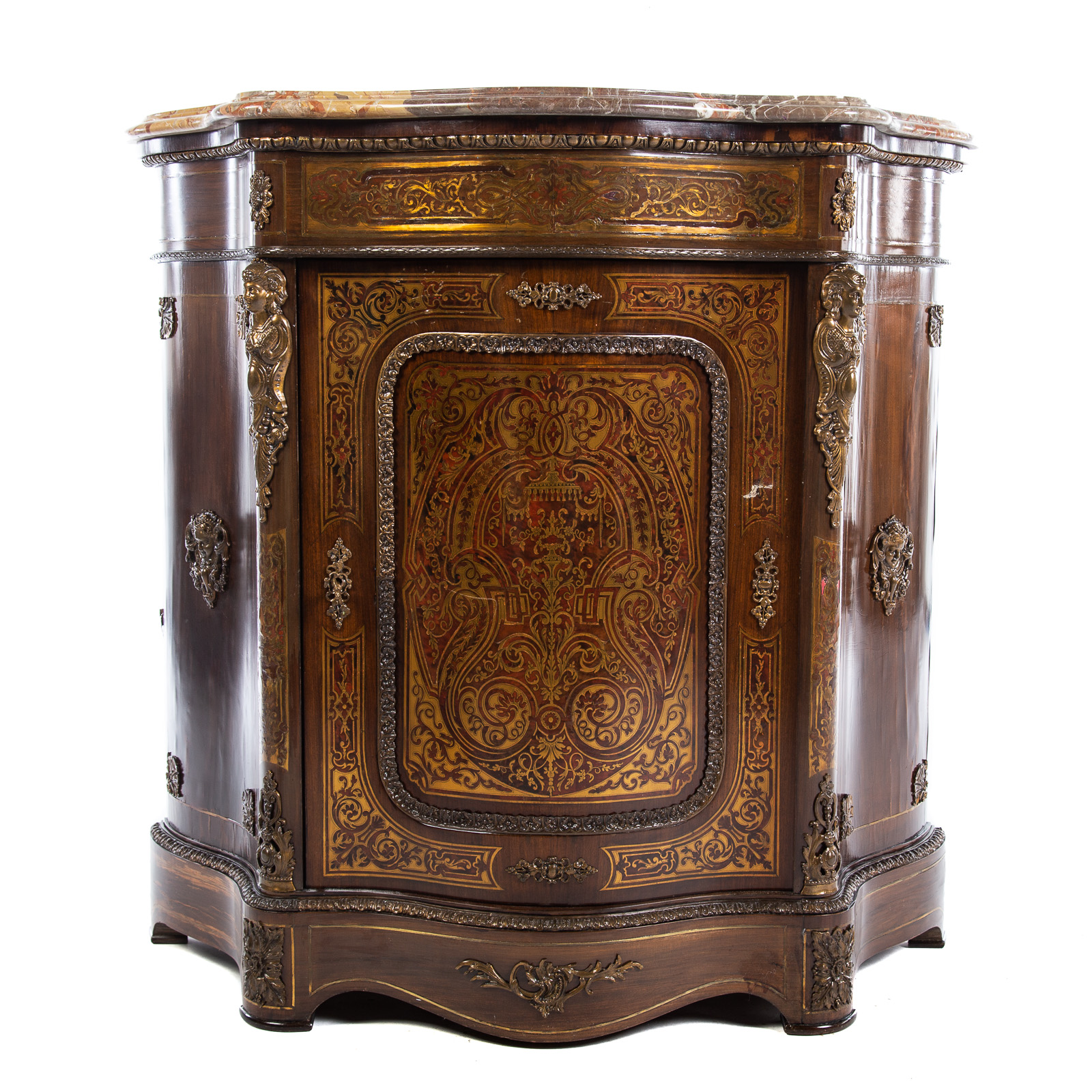 Appraisal: LOUIS XVI STYLE BOULLE CABINET th century with shaped variegated