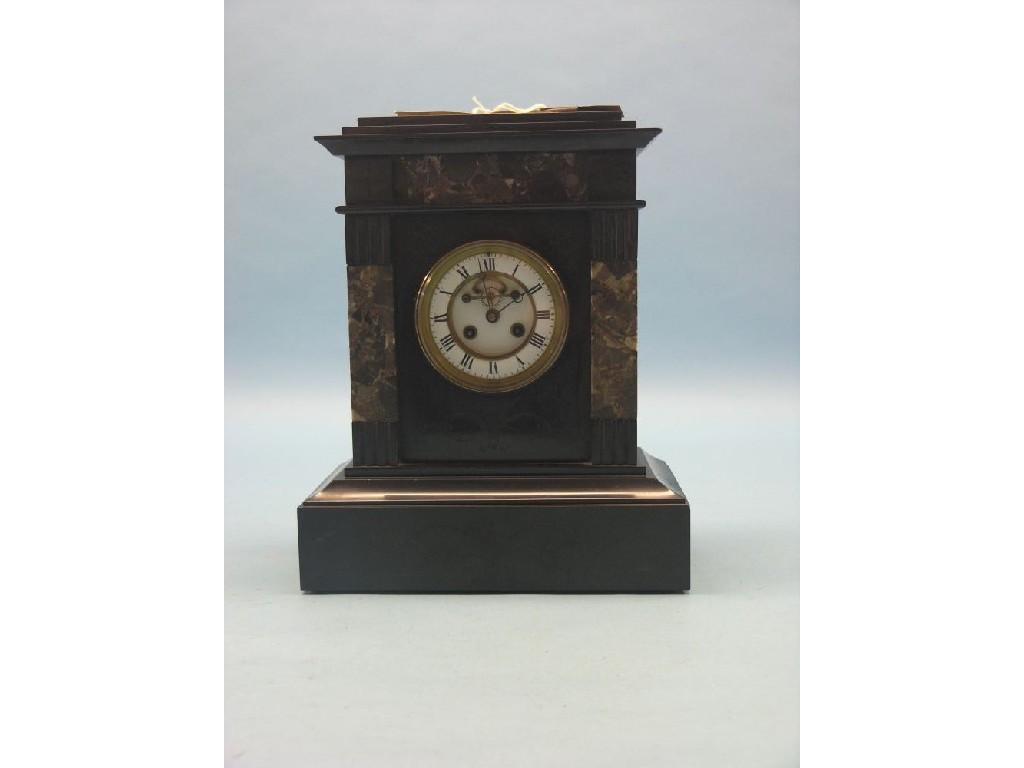 Appraisal: A Victorian black slate mantel clock architectural form with enamelled