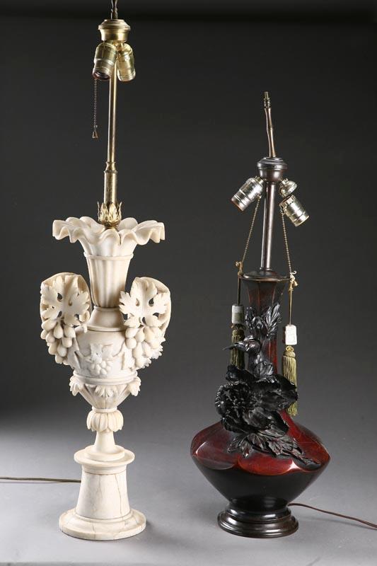 Appraisal: TWO TABLE LAMPS Includes a carved alabaster lamp European th