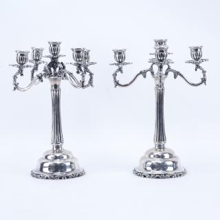 Appraisal: Pair Vintage Mexican Sterling Silver Five Light Candelabra Signed Mexico