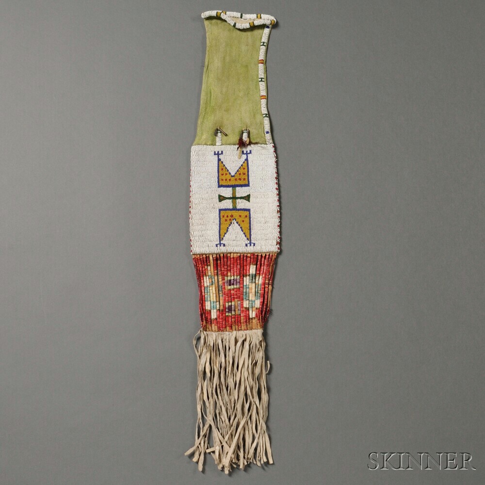 Appraisal: Lakota Beaded and Quilled Hide Pipe Bag c late th