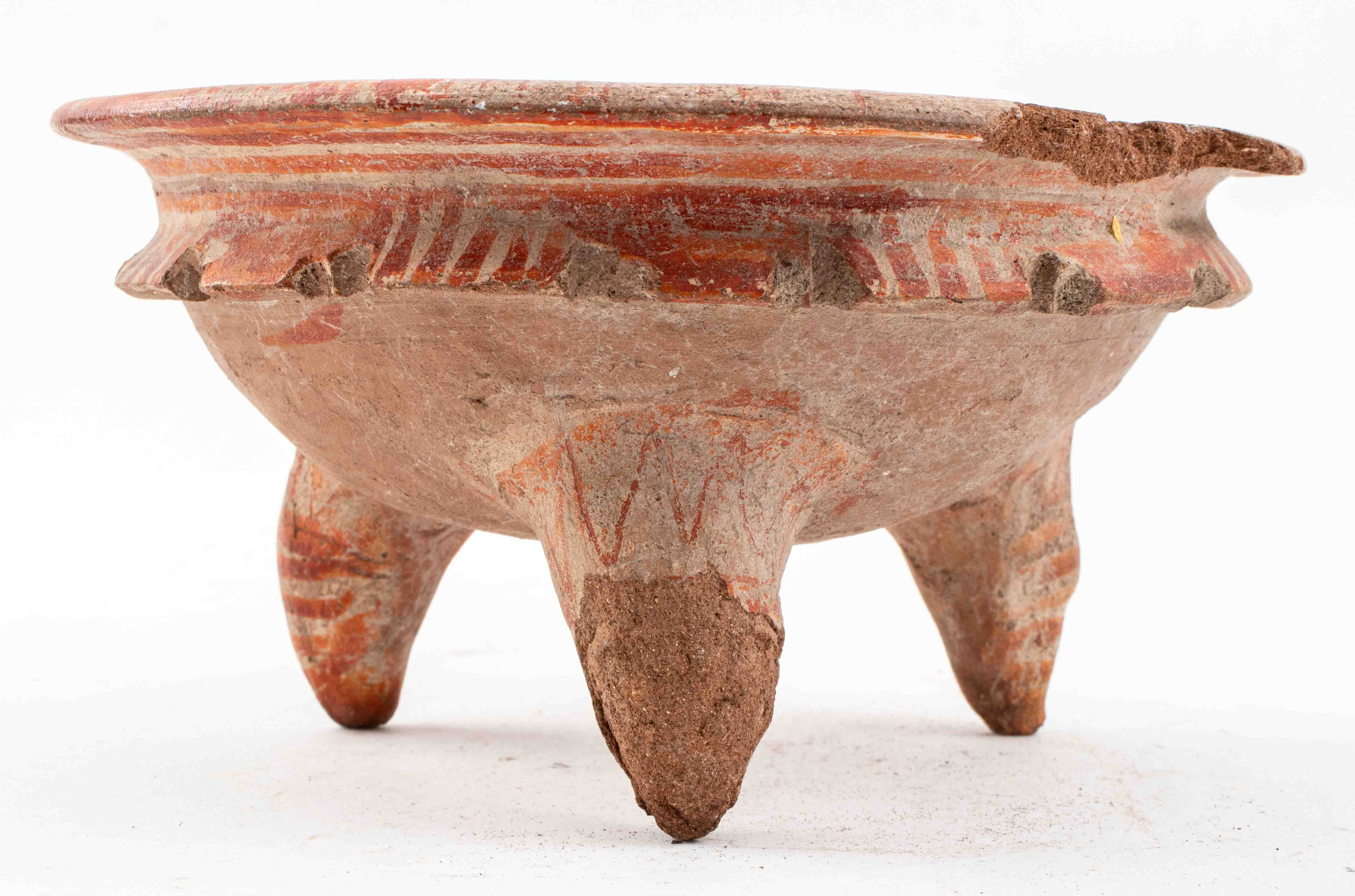 Appraisal: PRE-COLUMBIAN CERAMIC PAINTED FOOTED RATTLE BOWL Pre-Columbian ceramic pottery footed