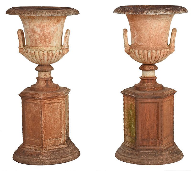 Appraisal: Pair of Classical Cast Iron Garden Urns probably American late