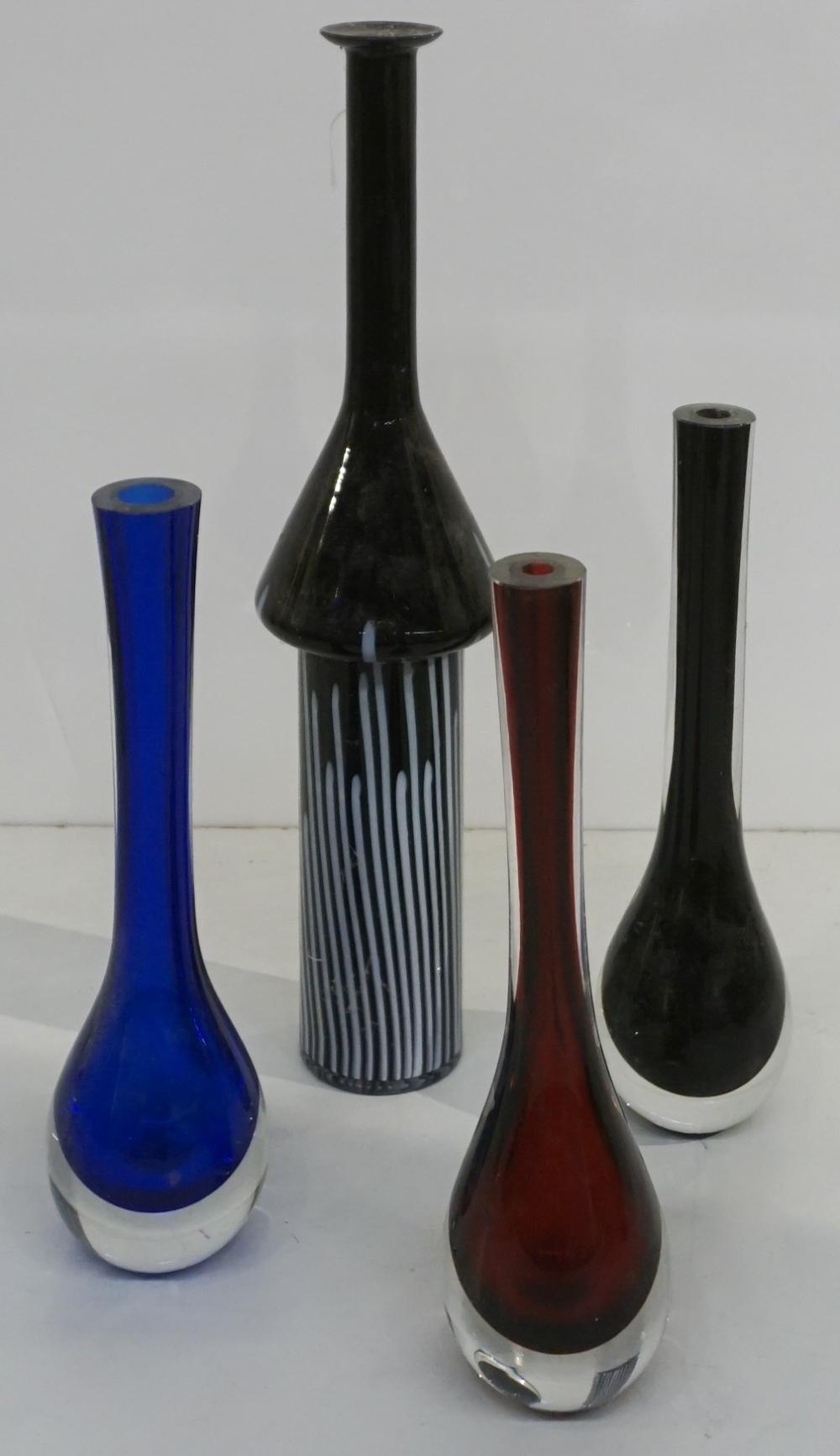 Appraisal: ITALIAN MID-CENTURY BLACK GLASS VASE AND THREE OTHER COLORED CRYSTAL