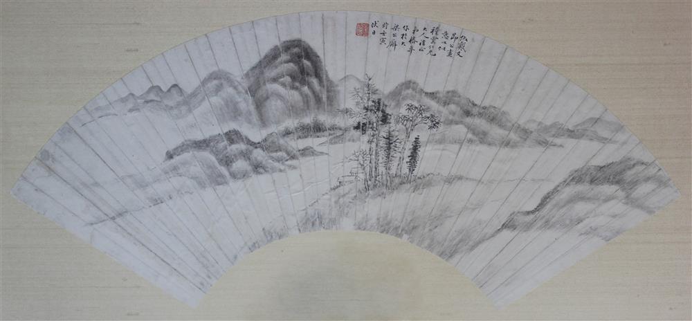 Appraisal: ZHU CHUNNIAN CHINESE TH TH CENTURY FAN LANDSCAPE PAINTING Ink