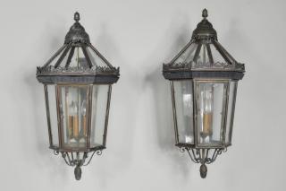 Appraisal: Pair Copper Brass Exterior Lantern Sconces Pair of large copper