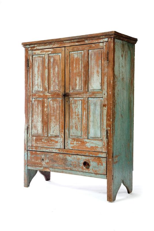 Appraisal: PAINTED CABINET Walnut having and old blue over a brown