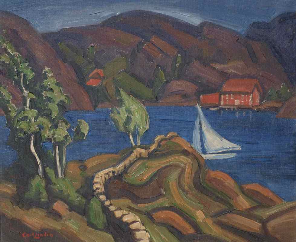 Appraisal: LINDIN Carl Olaf Eric American - Modernist Lakeside Landscape with