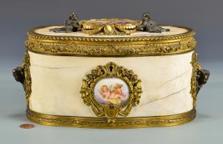 Appraisal: French Dresser Box w Bronze Ormolu Mounts French oval dresser