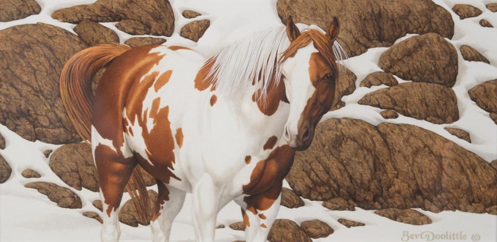 Appraisal: BEV DOOLITTLE California born original watercolor on paper Pinto Pony