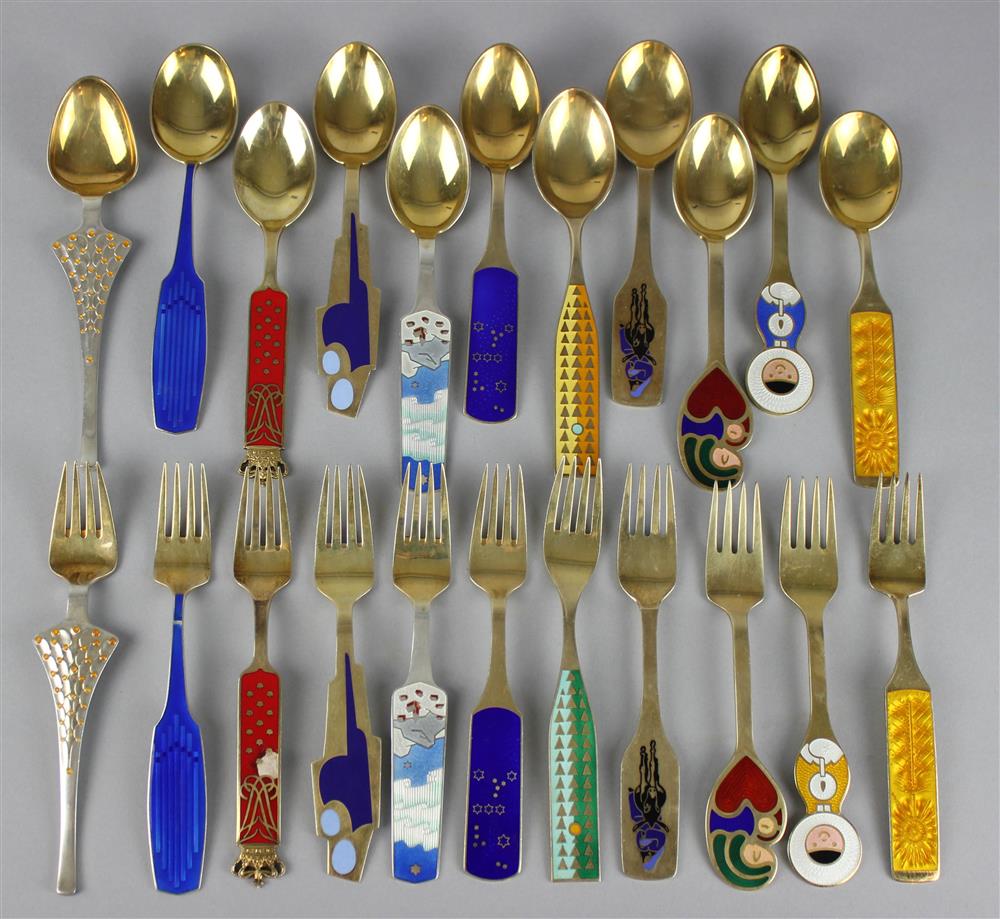 Appraisal: GROUP OF ELEVEN DANISH SILVER GILT AND ENAMEL CHRISTMAS FORK