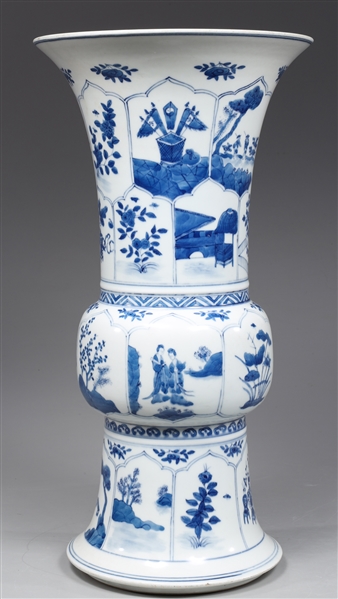 Appraisal: Tall Chinese blue and white porcelain beaker vase with numerous