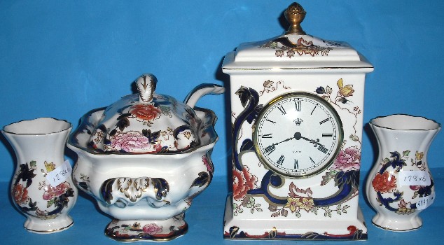 Appraisal: Masons Blue Mandalay Tureen Cover Ladel Clock And a pair