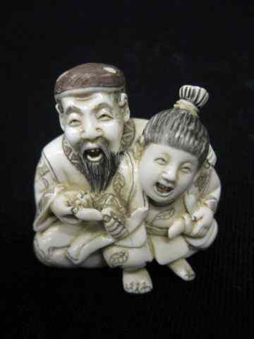 Appraisal: Carved Ivory Netsuke of Seated Man Child signed ''