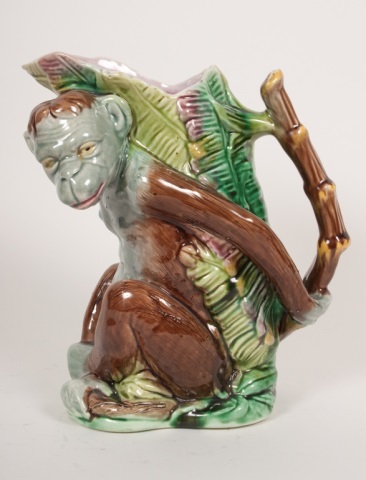 Appraisal: Continental majolica monkey pitcher late th century modeled as seated