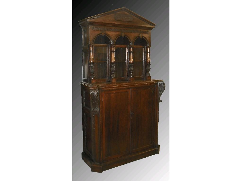 Appraisal: th century large oak church cabinet the architectural pediment over