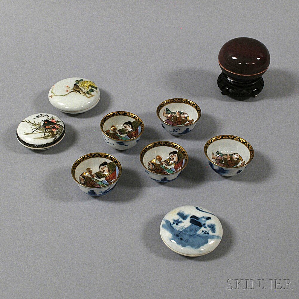 Appraisal: Group of Chinese Seal Paste Boxes and Japanese Cups th