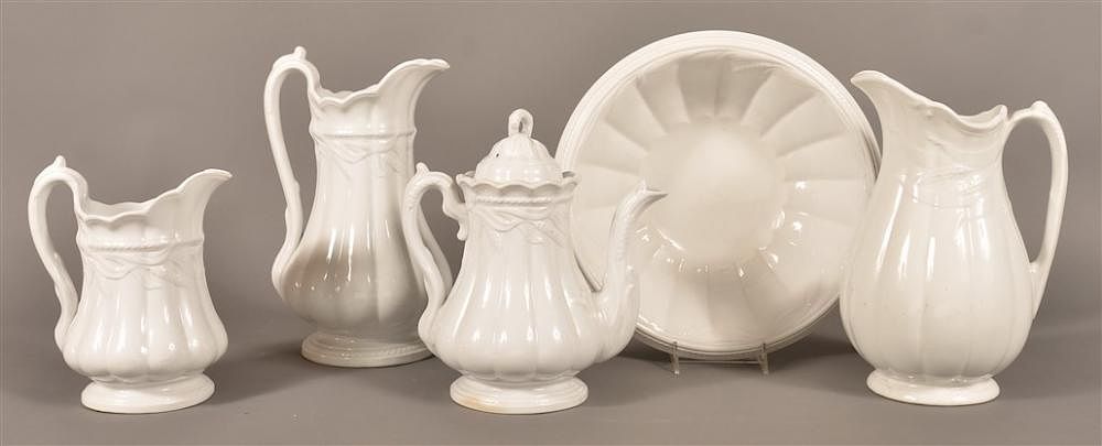 Appraisal: Five Pieces of White Ironstone Wheat China Five Pieces of