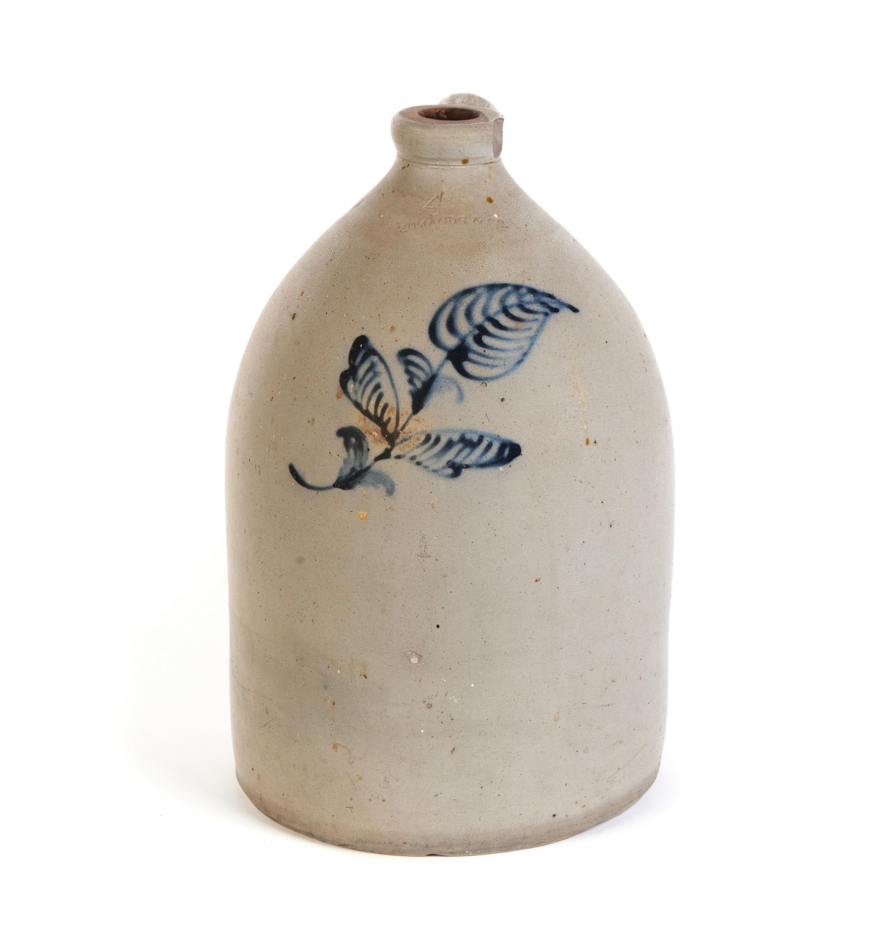 Appraisal: FOUR-GALLON EDMANDS COMPANY STONEWARE JUG WITH FREEHAND COBALT DECORATION Massachusetts