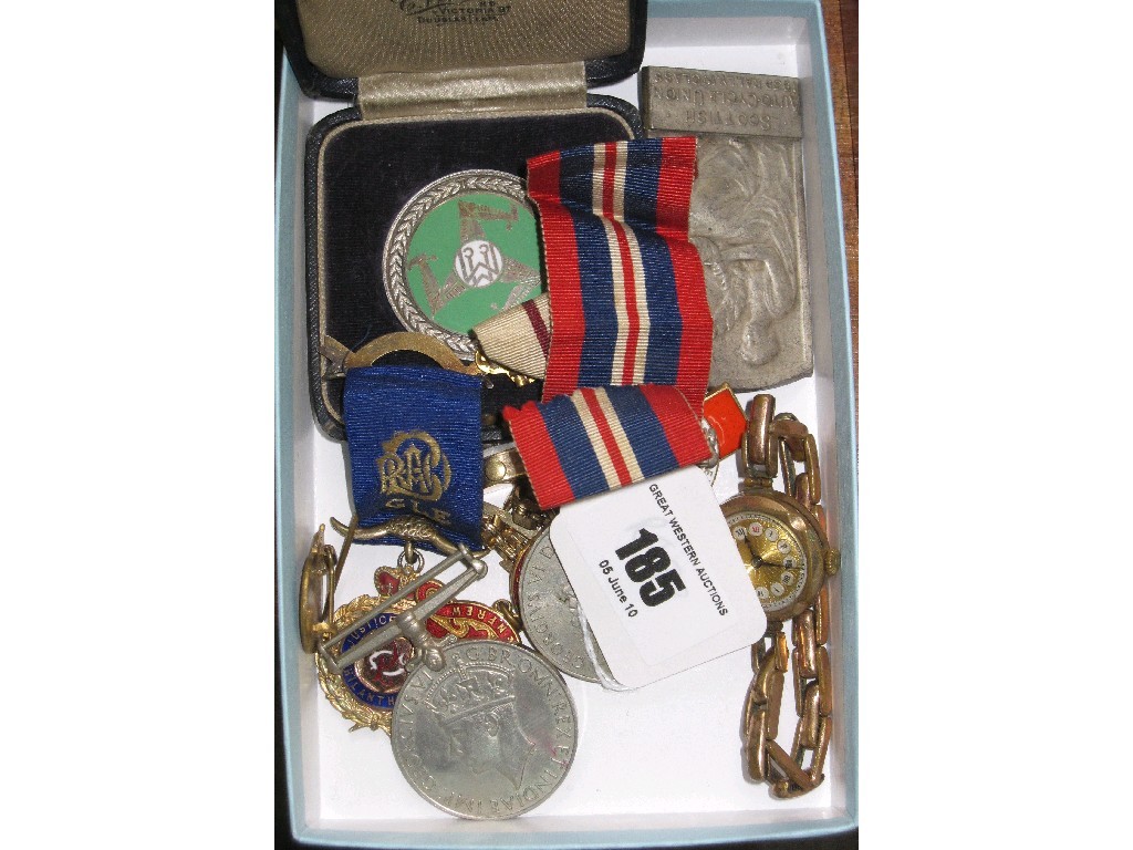 Appraisal: Box of miscellania - war medals watch Red Cross medals