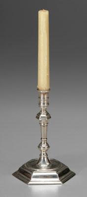 Appraisal: English silver taperstick hexagon baluster form with conforming knob marks