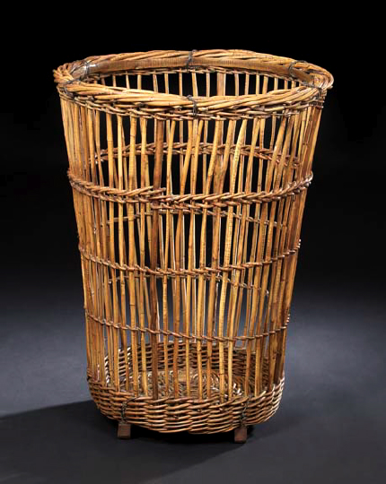 Appraisal: Tall Edwardian Willow Rod and Woven Splint Laundry Basket on