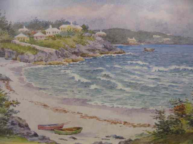 Appraisal: Ethel Tucker Print Bermuda cove scene with boats along the