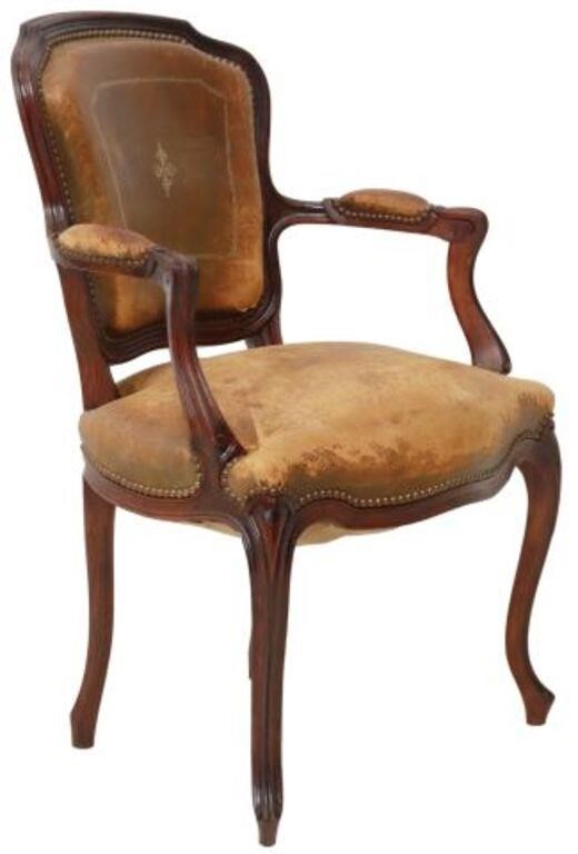 Appraisal: French Louis XV style armchair th c frame in a