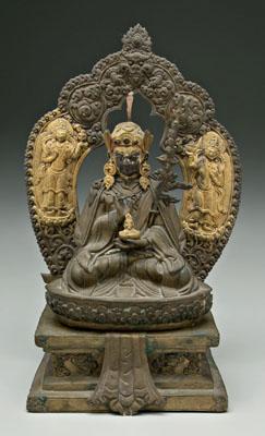 Appraisal: Tibetan bronze of Guru Rinpoche seated on lotus throne a