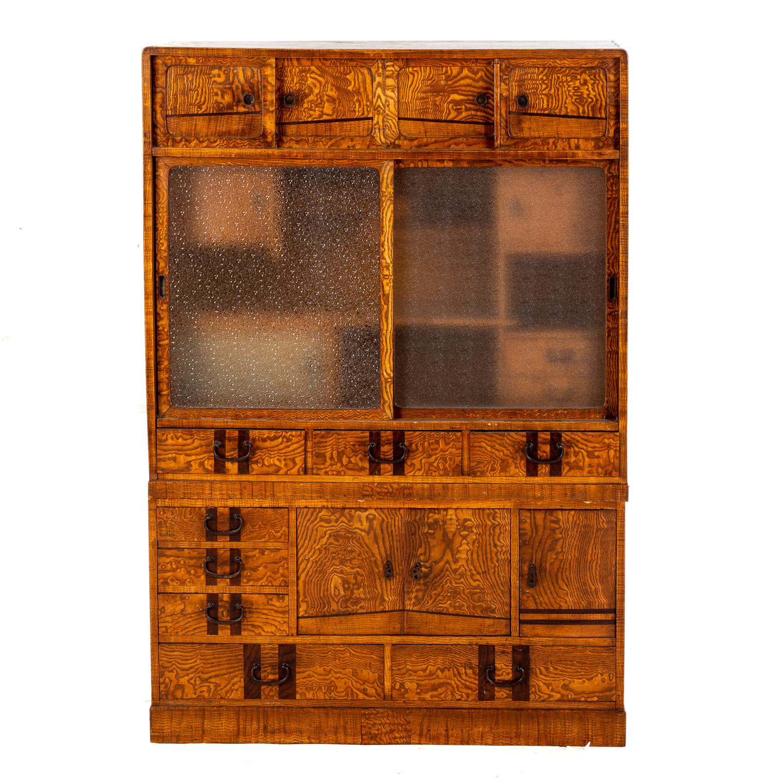 Appraisal: KOREAN ELM WOOD TANSU th century two-part cabinet with sliding