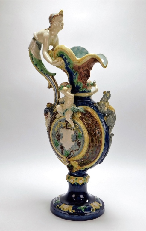 Appraisal: LG ITALIAN BACCHANALIAN MAJOLICA EWER Italy Late th- Early th