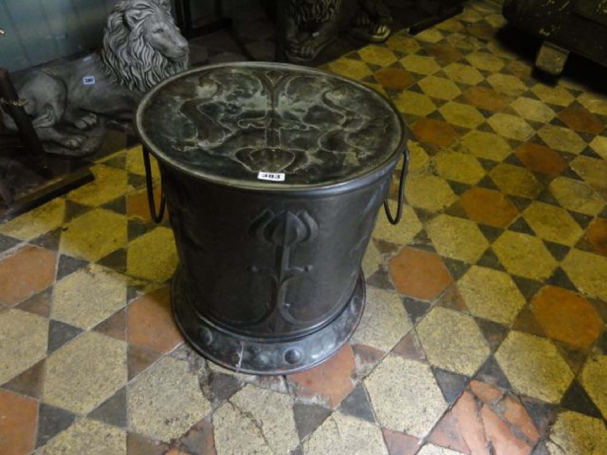 Appraisal: An Arts Crafts copper coal bin of cylindrical form with