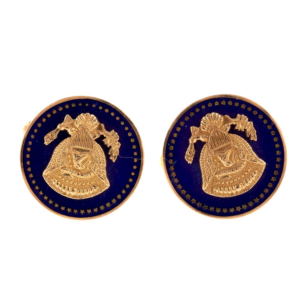 Appraisal: A Pair of Enamel Ronald Regan Cufflinks in K K