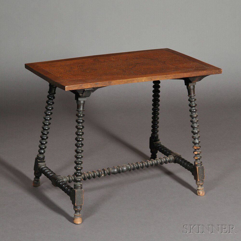 Appraisal: Ivory-inlaid Walnut and Ebonized Table Spain c - the top