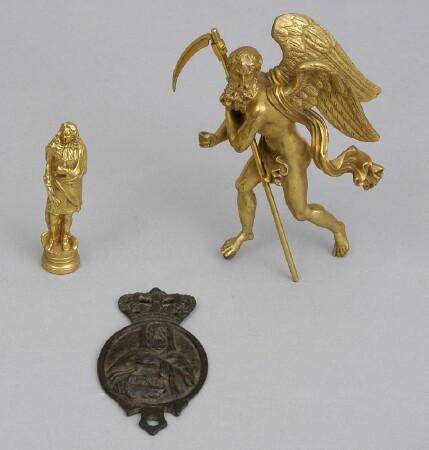 Appraisal: TWO GILT-METAL FIGURAL ARTICLES AND A RELIEF-CAST MOUNT The a