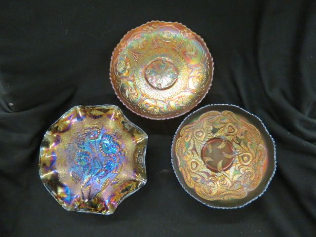 Appraisal: Carnival Glass Bowls dragon lotus marigold feather heart cobalt and