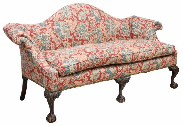 Appraisal: American Chippendale style camelback sofa upholstered in large-scale floral patterned