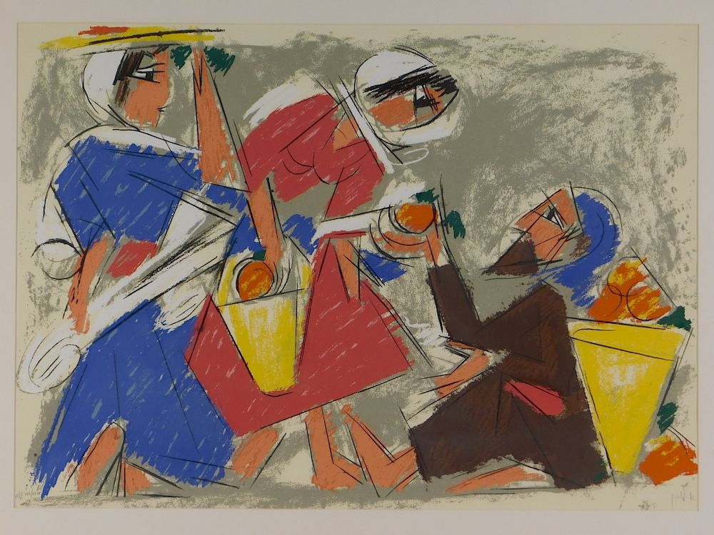 Appraisal: Israeli Judaic Modernist Merchant AP Serigraph Israel th Century Figurative