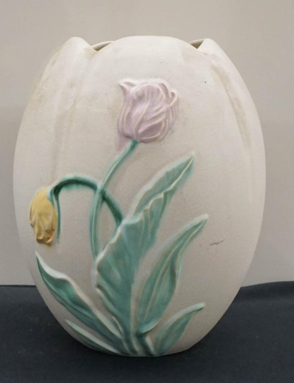 Appraisal: WELLER FLORAL DECORATED POTTERY VASE H IN CM Weller Floral