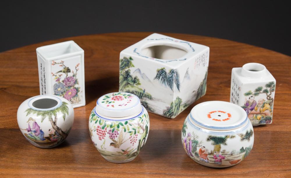 Appraisal: CHINESE SIX PORCELAIN ITEMS each hand painted and most marked