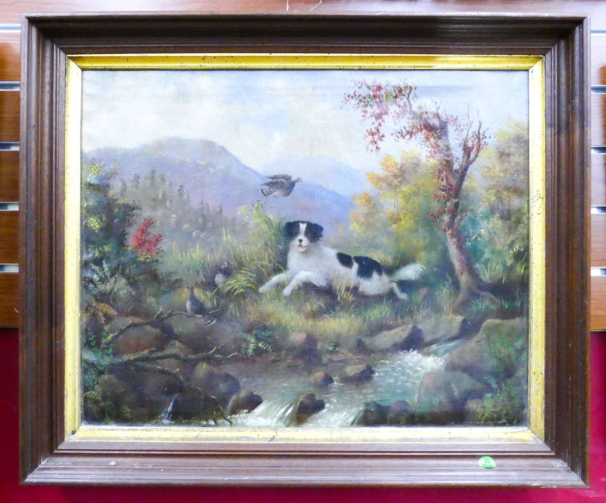 Appraisal: Antique Victorian Dog and Hunting Scene Oil on Canvas Framed-