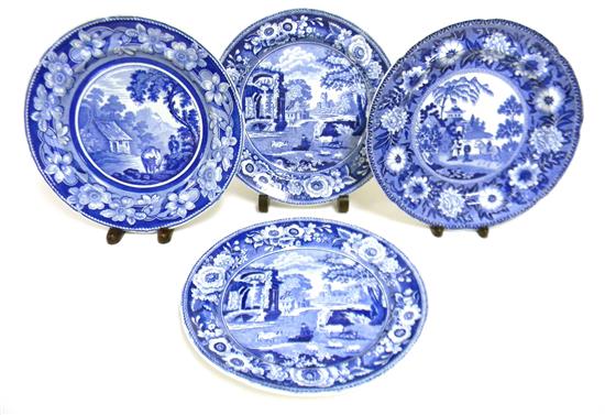 Appraisal: Staffordshire th th C blue transferware four plates all with