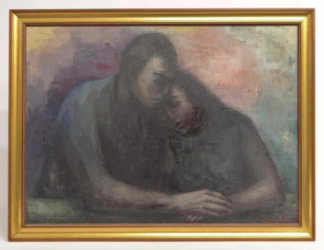 Appraisal: Painting oil on panel couple embracing signed and dated ''Fanny