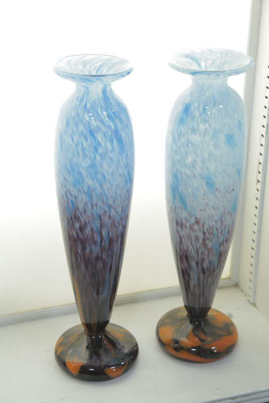 Appraisal: PAIR OF SCHNEIDER ART GLASS VASES Similar pair having mottled