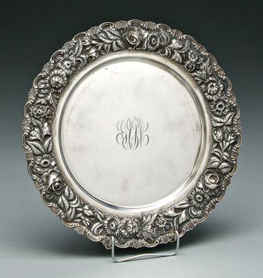 Appraisal: Repouss eacute sterling silver tray round floral repouss eacute border