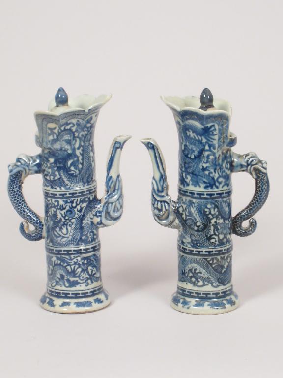 Appraisal: A pair of Chinese 'bamboo' blue and white Tea Pots