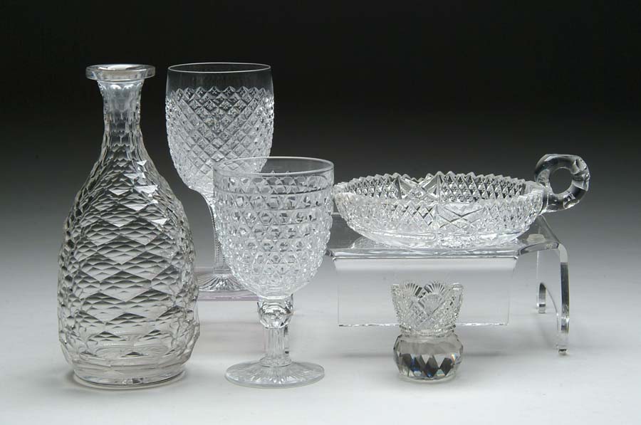 Appraisal: FIVE CUT GLASS ITEMS Toothpick holder in diamond point and