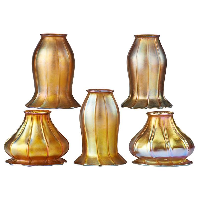 Appraisal: QUEZAL IRIDESCENT GLASS SHADES Condition Report