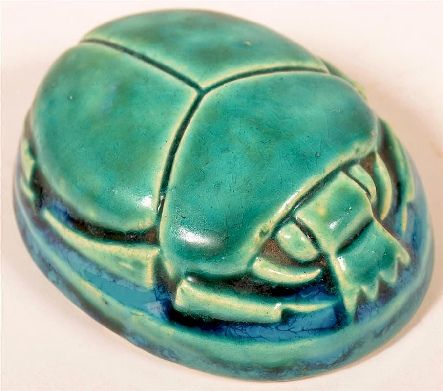 Appraisal: Claycraft Potteries Scarab Form Paperweight Claycraft Potteries Teal and Blue